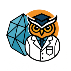 Logo educativo con búho y gema