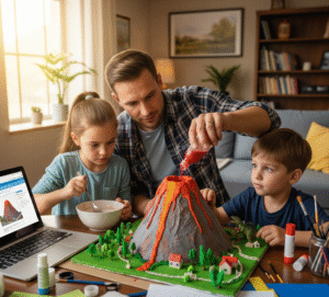 Estudiantes presentando experimentos en una feria científica escolar