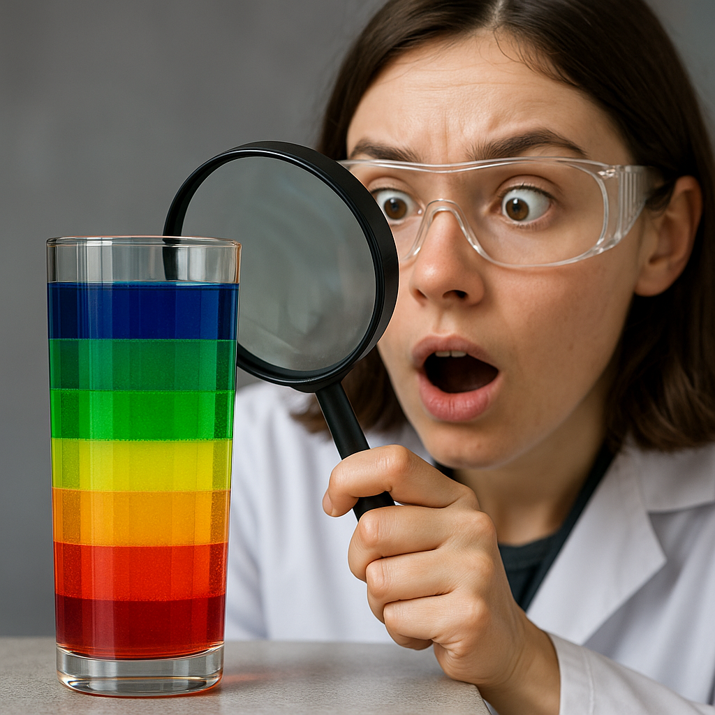 Arcoíris líquido en un vaso