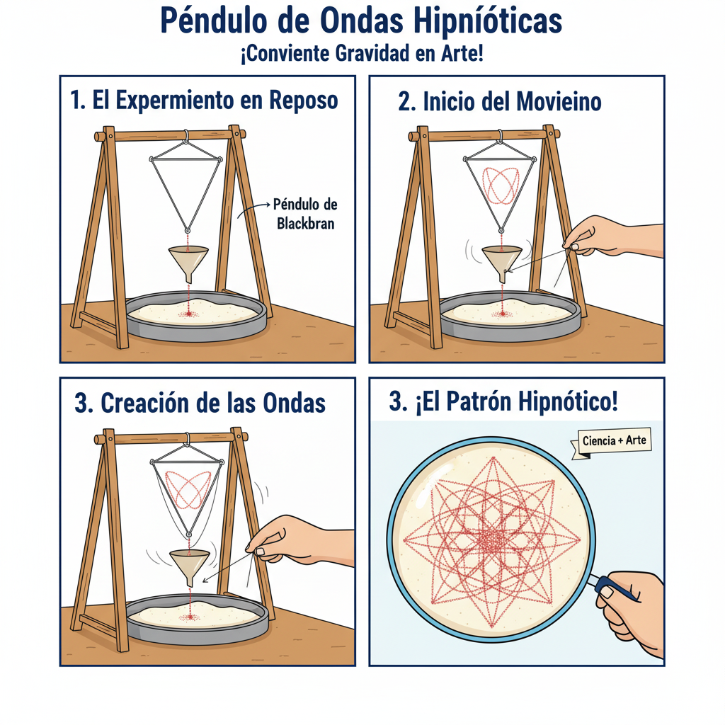 Montaje final de un péndulo de ondas con múltiples péndulos alineados