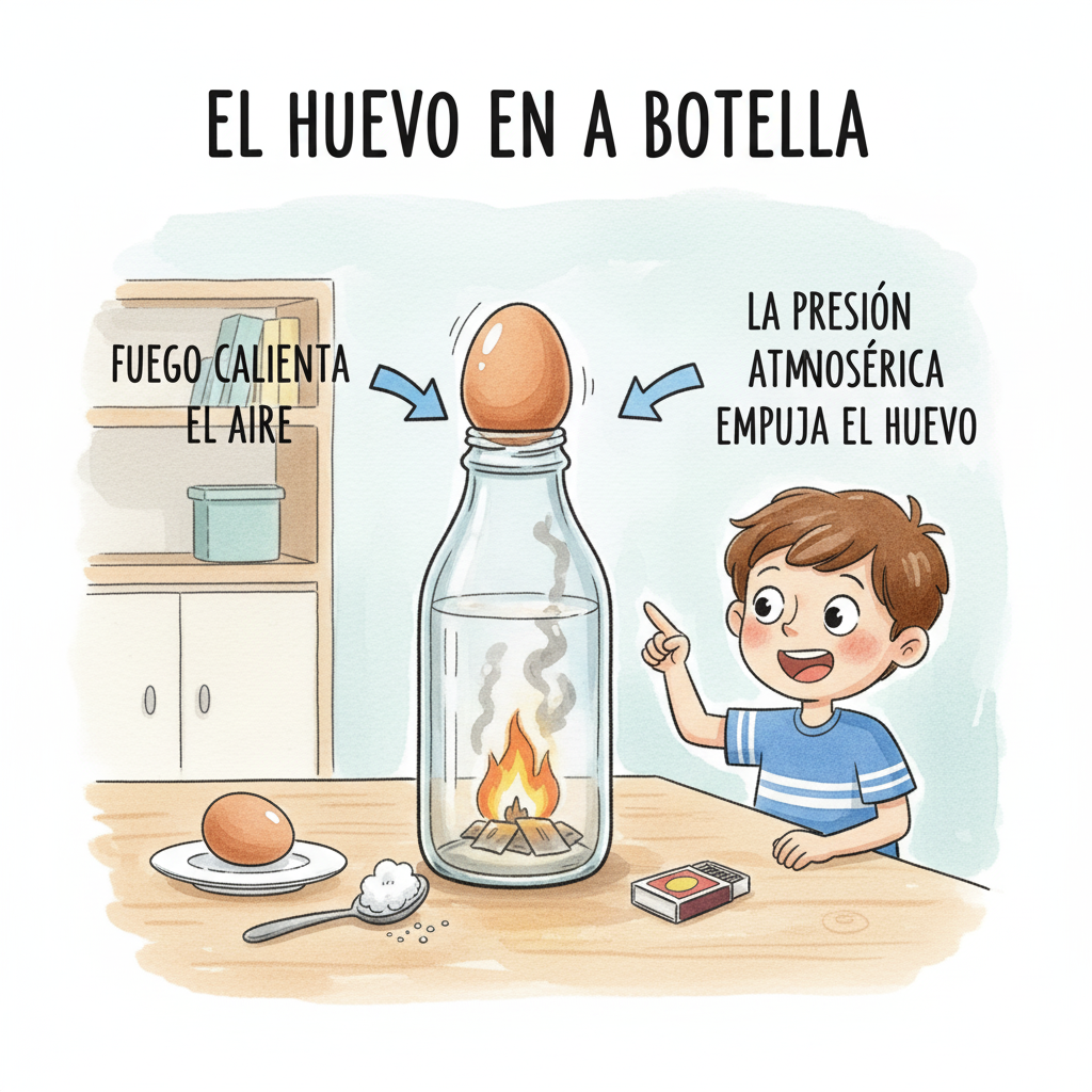 Montaje del experimento: huevo y botella