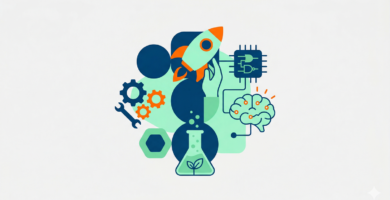 Illustration with STEM icons like gears, a lightbulb, and a molecule, representing easy STEM activities for the classroom.