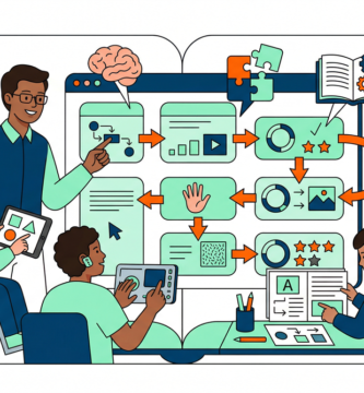 Illustration of an inclusive classroom with students and a teacher interacting with educational materials and technology, including a student in a wheelchair