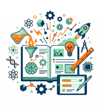 Illustration on how to create engaging worksheets with educational elements like books, charts, and digital tools