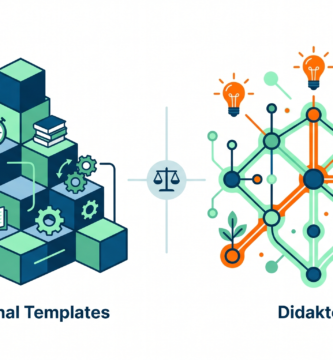 Gráfico comparativo que muestra las plantillas tradicionales como bloques rígidos frente al modelo Didaktos como una red flexible e interconectada para crear recursos educativos