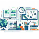 Ilustración de materiales esenciales para docentes, incluyendo cuadernos, lápices, marcadores y recursos educativos organizados sobre una mesa.