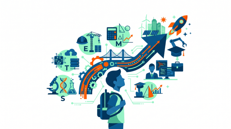 Ilustración sobre la importancia de STEM en secundaria y su impacto en el futuro laboral