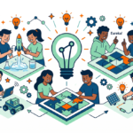 Illustration of active learning, showing students participating in hands-on and collaborative activities within the classroom