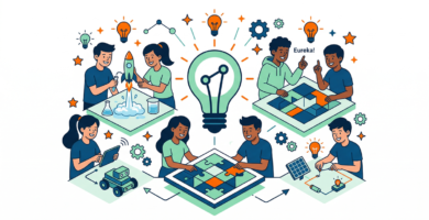 Illustration of active learning, showing students participating in hands-on and collaborative activities within the classroom