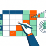 Ilustración de competencias evaluadas con rúbricas, mostrando criterios, niveles de desempeño y herramientas de evaluación educativa.