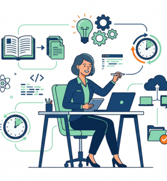 Ilustración de materiales didácticos para docentes, incluyendo libros, cuadernos, marcadores y recursos educativos organizados para el aula.