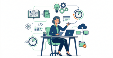 Illustration of teaching materials for teachers, including books, notebooks, markers, and educational resources organized for the classroom.