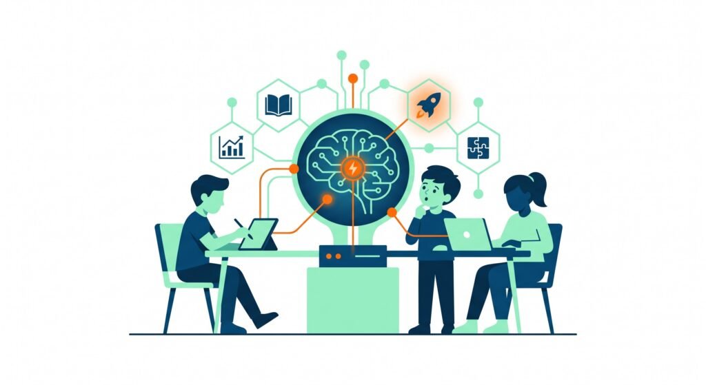 Docente utilizando inteligencia artificial para planificar actividades en el aula