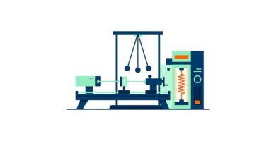 Ilustracion vectorial en diseno plano de experimentos de fisica para bachillerato con banco optico laser pendulo y dinamometro sobre fondo blanco