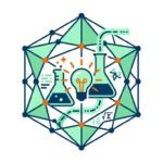 lustracion vectorial en diseno plano de educacion STEM y proyectos escolares con estructura geometrica poliedrica y bombilla de innovacion sobre fondo blanco